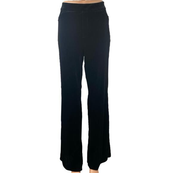 Zara Black Velvet Velour Straight Wide Leg High Waisted Pull On Trousers Pants L - Picture 1 of 5